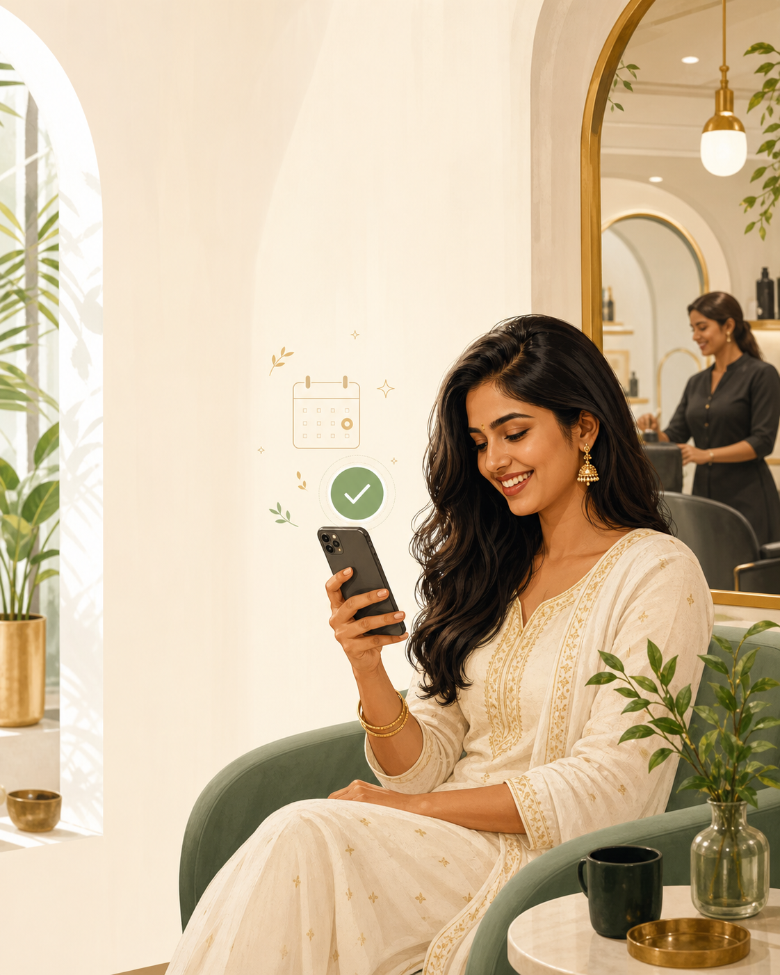 Indian customer confirming a salon appointment with Sevwas